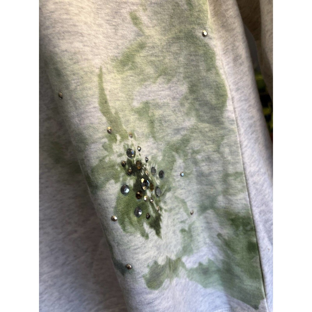 LOGO Lounge Lori Goldstein Women's Top Sz XS Green Watercolor Bedazzled Layered - Picture 3 of 10